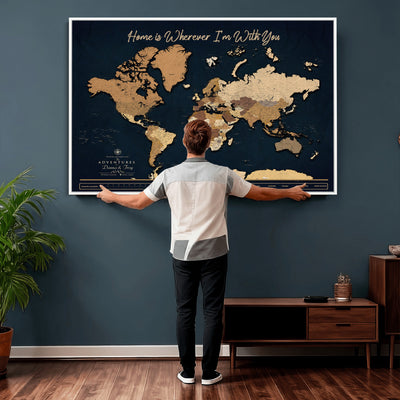 13903533-MGV-CV-36X24 - Extra Large Framed Personalize Push Pin World Map Wall Art Canvas Print for Travel Tracking - NEWMAP-152