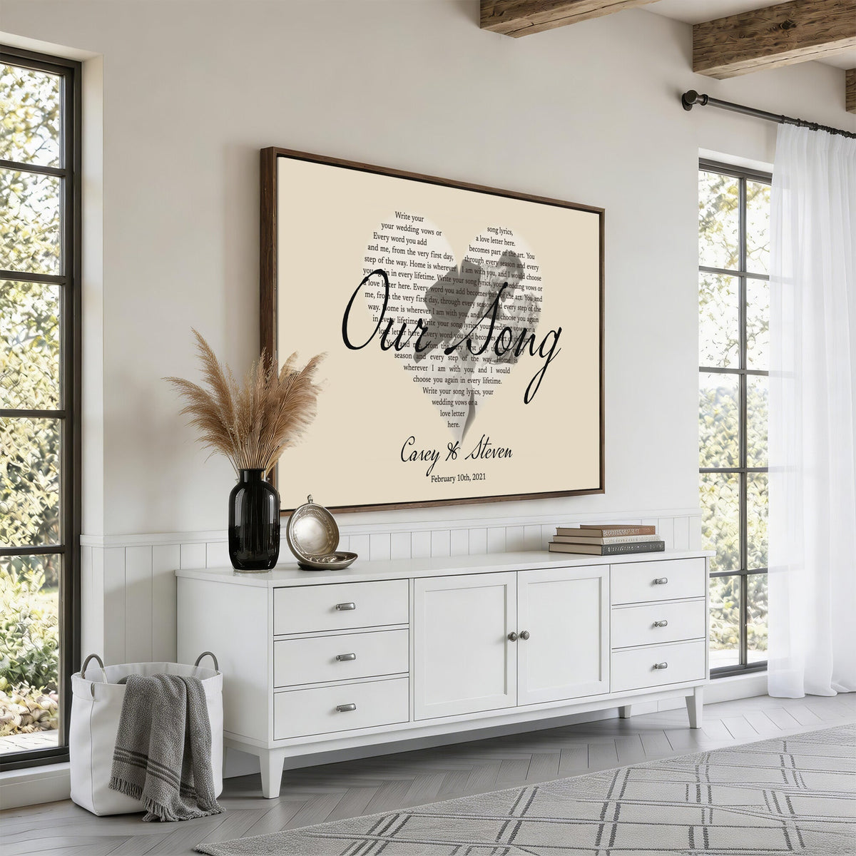 CSTM911D-MGV-CV-36X24 - Lyrics Heart Canvas Print – Personalized Song Lyrics in a Heart Shape Wall Art