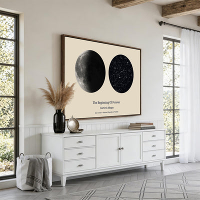 CSTM914LIRIKD-MGV-CV-36X24 - Moon and Stars Canvas Print – Personalized Moon Phase and Star Map Wall Art