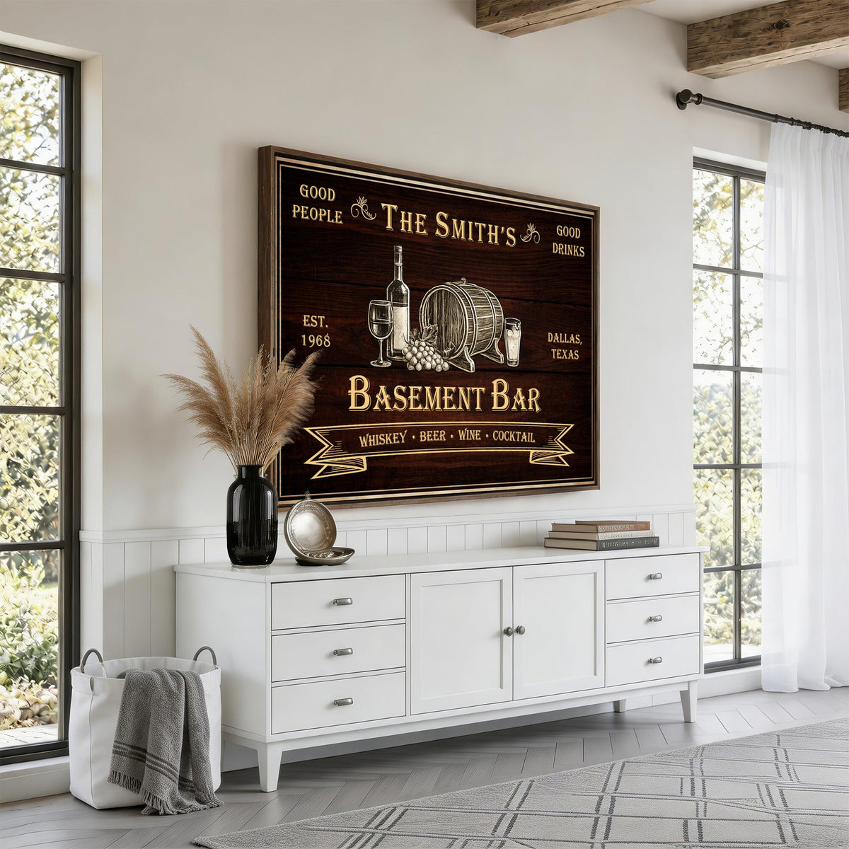 Custom Basement Bar Sign Canvas, Personalized Family Home Bar Wall Art