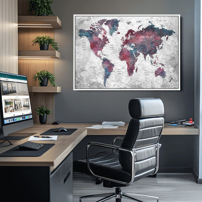 Push Pin World Map Canvas Print – Framed Wall Art for Couples to Track Their Travels – Anniversary Gift or Home Adventure Decor