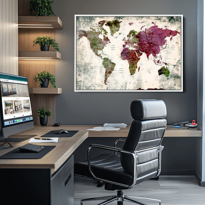 Push Pin World Map Canvas Print – Framed Wall Art for Couples to Track Their Travels – Anniversary Gift or Home Adventure Decor