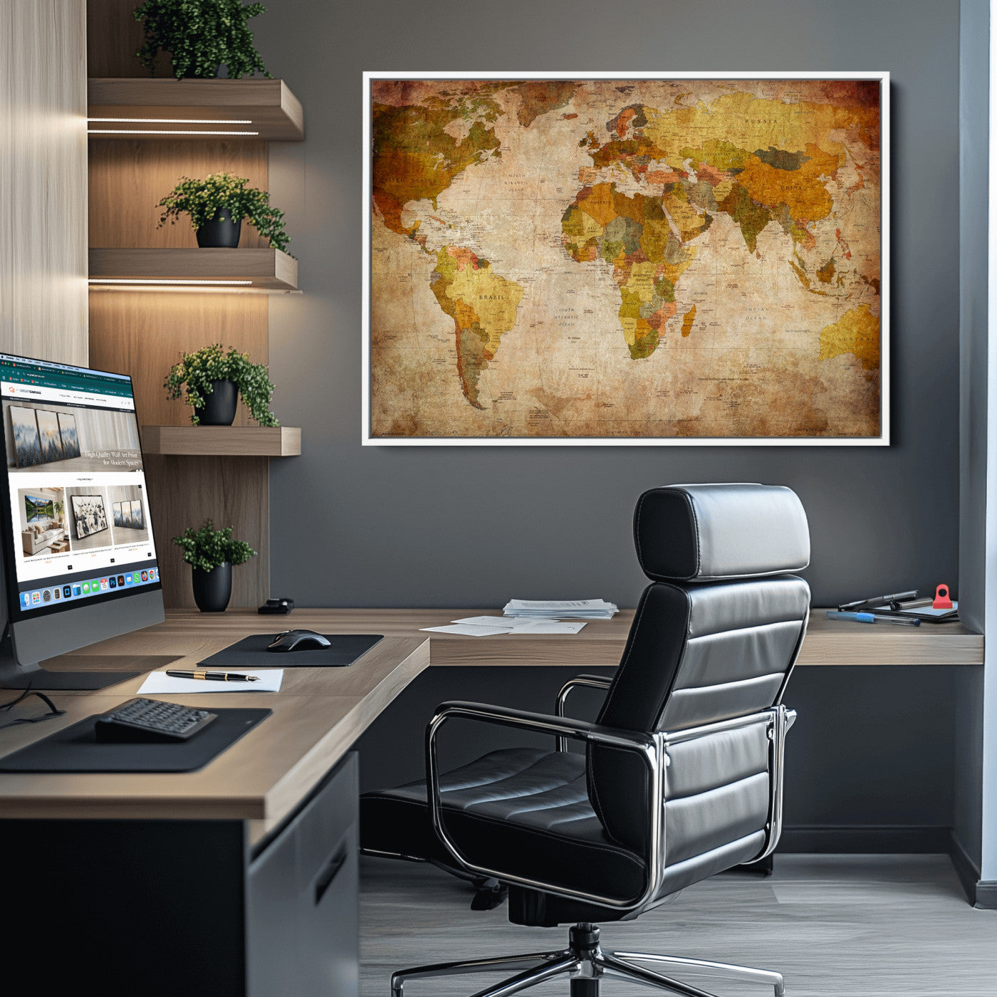 Push Pin World Map Canvas Print – Framed Wall Art for Couples to Track Their Travels – Anniversary Gift or Home Adventure Decor
