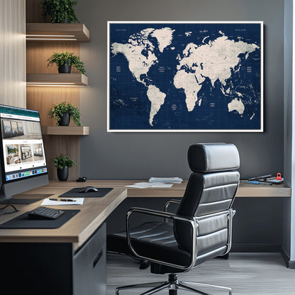 Push Pin World Map Canvas Print – Framed Wall Art for Couples to Track Their Travels – Anniversary Gift or Home Adventure Decor