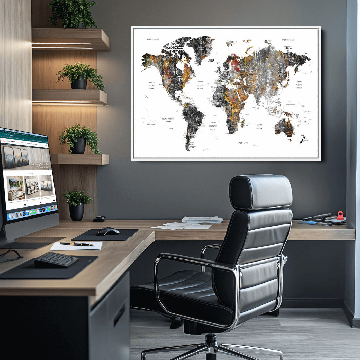 Push Pin World Map Canvas Print – Framed Wall Art for Couples to Track Their Travels – Anniversary Gift or Home Adventure Decor