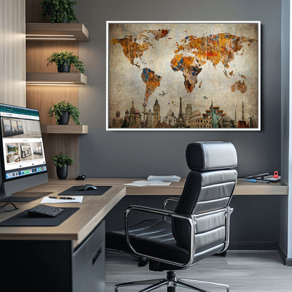 Push Pin World Map Canvas Print – Framed Wall Art for Couples to Track Their Travels – Anniversary Gift or Home Adventure Decor