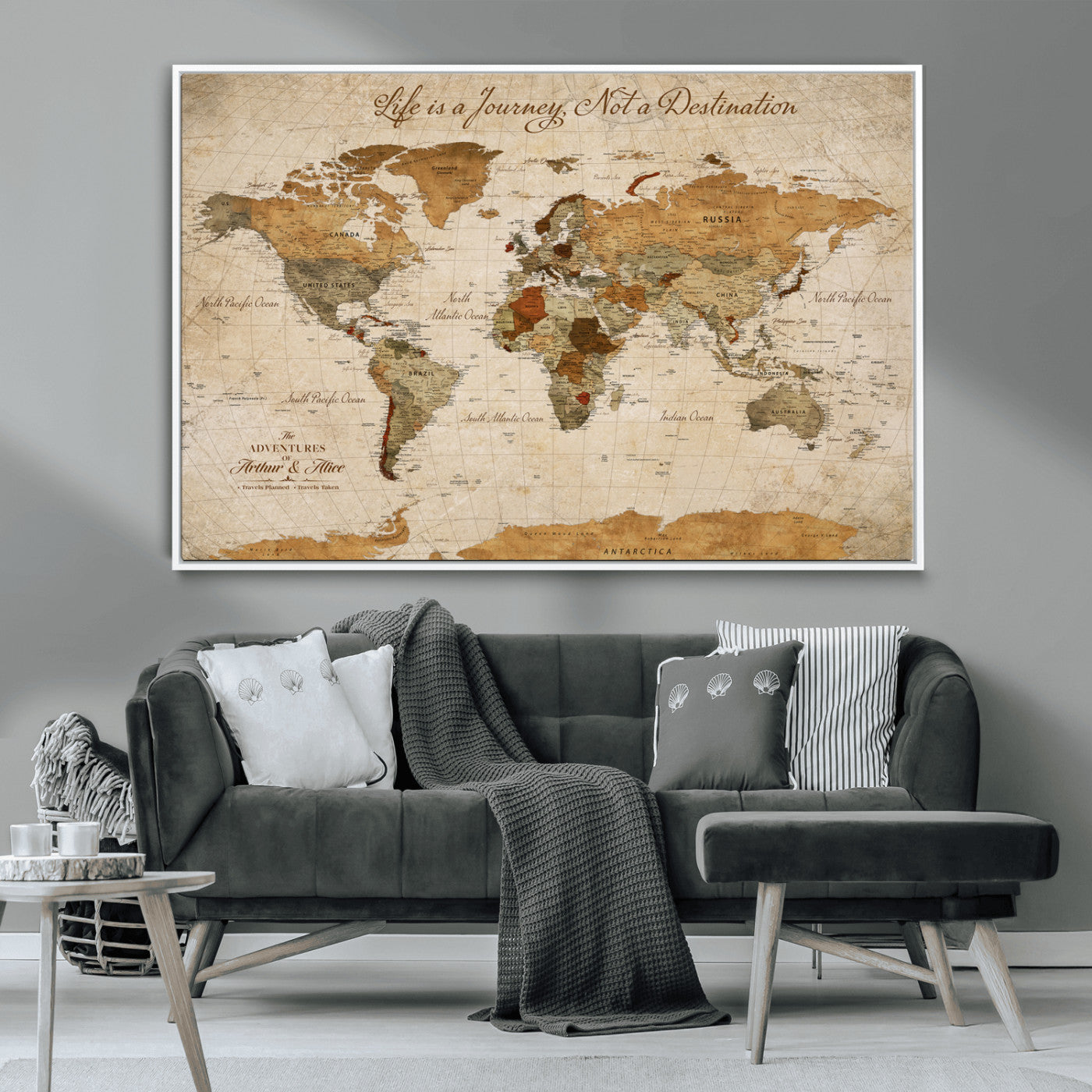 79036691-MGV-CV-30X20-Custom Push Pin World Map Wall Canvas Print – Personalized Travel Tracker with Pins – Framed Custom Quotie Canvas for Home Office Decor