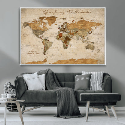 79036691-MGV-CV-30X20-Custom Push Pin World Map Wall Canvas Print – Personalized Travel Tracker with Pins – Framed Custom Quotie Canvas for Home Office Decor