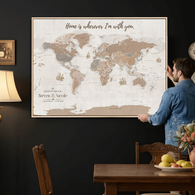 Personalized Push Pin Travel Map Canvas Print, Honeymoon and Anniversary Gift, Family Room and Hallway Decor