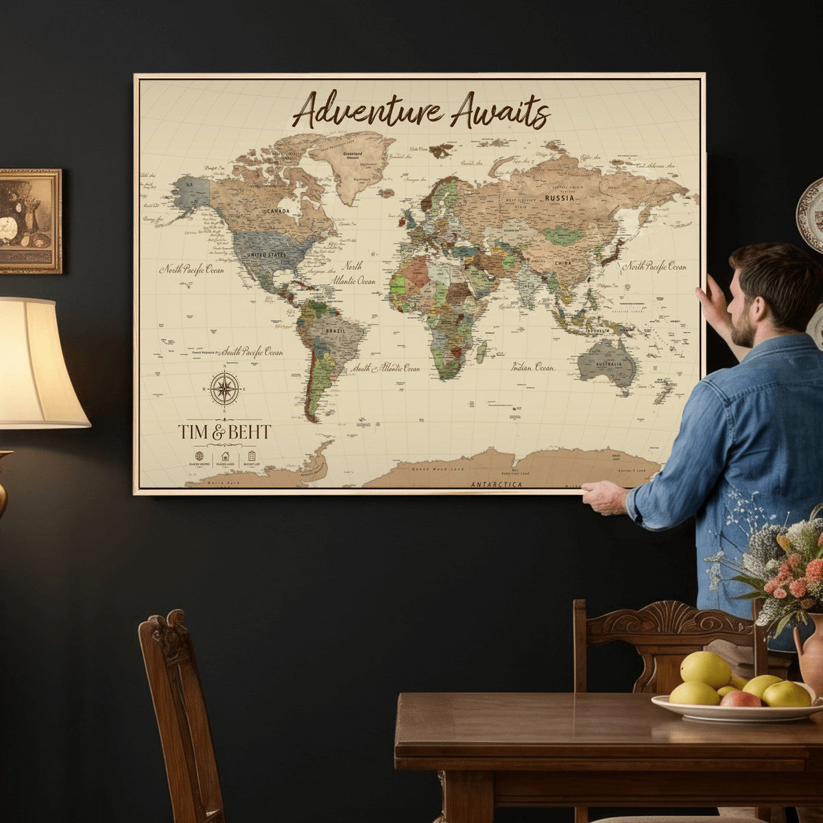 72027187-MGV-CV-36X24 - Custom Push Pin World Map Wall Art Canvas Print | Personalized Travel Tracker with Pins Map Print - NEWMAP-23