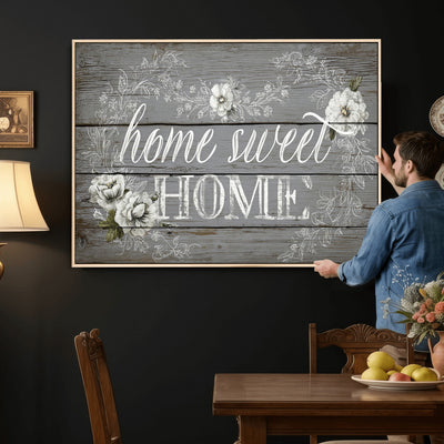 Home Sweet Home Sign Wall Art Canvas Print, Floral Farmhouse Decor