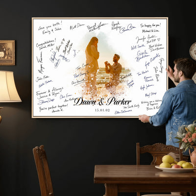 75692697-MGV-CV-36X24 - Wedding Guest Book Alternative Wall Art Canvas Print, Personalized Couple Photo Guestbook Wedding Signature Poster, Custom Couple Photo Guestbook Canvas, Bridal Shower Reception Decor