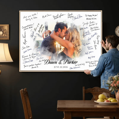 14788122-MGV-CV-36X24 - Wedding Guest Book Alternative Wall Art Canvas Print, Personalized Couple Photo Guestbook Wedding Signature Poster, Custom Couple Photo Guestbook Canvas, Bridal Shower Reception Decor