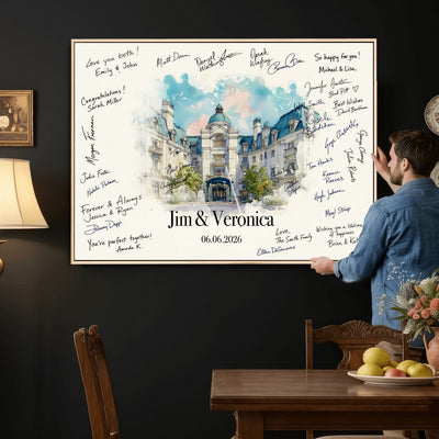 92760374-MGV-CV-36X24 - Wedding Guest Book Alternative Wall Art Canvas Print, Personalized Couple Photo Guestbook Wedding Signature Poster, Custom Couple Photo Guestbook Canvas