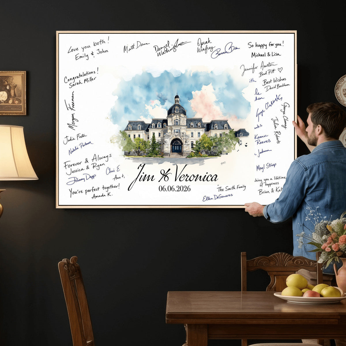 38232057-MGV-CV-36X24 - Wedding Guest Book Alternative Wall Art Canvas Print, Personalized Couple Photo Guestbook Wedding Signature Poster, Custom Couple Photo Guestbook Canvas