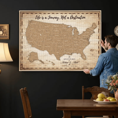 19102499-MGV-CV-36X24 - Personalized USA Push Pin Travel Map, Custom United States Map, Push Pin Map, USA Bucket List Map, Anniversary Gift | Couple Travel Map Wall Art
