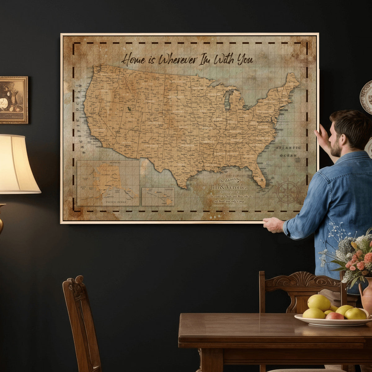 87620242-MGV-CV-36X24 - Personalized USA Push Pin Travel Map Wall Art Canvas Print | Custom United States Map | Push Pin Map - USA Bucket List Map