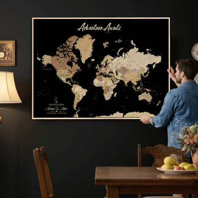 88415067-MGV-CV-36X24 - Custom Push Pin World Map Canvas Print | Personalized Travel Map Wall Art