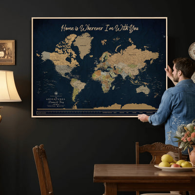 14276407-MGV-CV-36X24 - Custom Push Pin World Map Canvas Print | Personalized Travel Map Wall Art