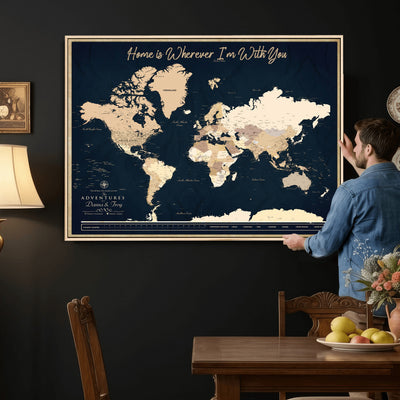 29990805-MGV-CV-36X24 - Custom Push Pin World Map Canvas Print | Personalized Travel Map Wall Art