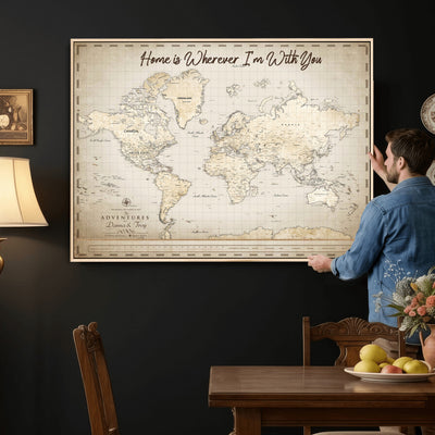 40086720-MGV-CV-36X24 - Custom Push Pin World Map Canvas Print | Personalized Travel Map Wall Art
