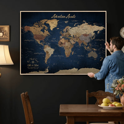 74477969-MGV-CV-36X24 - Custom Push Pin World Map Canvas | Personalized Travel Tracker | Wedding Anniversary Gift for Couples | Adventure Map Wall Art with Pins