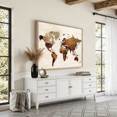 35728547D-MGV-CV-36X24 - Custom Push Pin World Map Wall Art Canvas Print – Personalized Travel Tracker with Pins Framed Large for Home and Office Decor