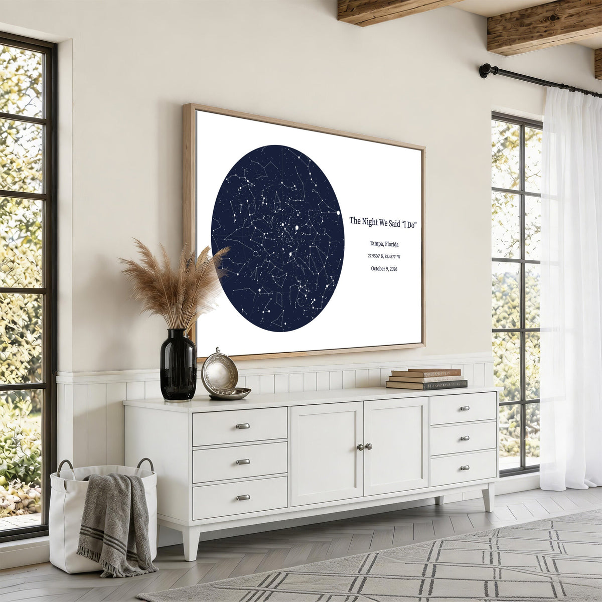 CSTM914STR-MGV-CV-36X24 - Custom Star Map Canvas Print – Personalized Night Sky Wall Art by Date and Location