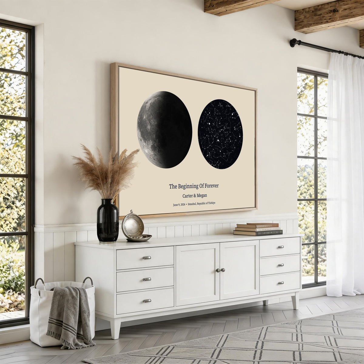 CSTM914LIRIKD-MGV-CV-36X24 - Moon and Stars Canvas Print – Personalized Moon Phase and Star Map Wall Art