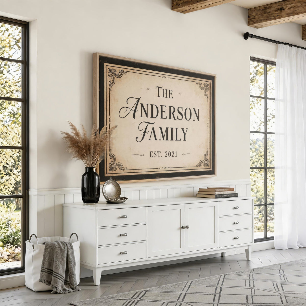 Personalized vintage family name sign with established year, print option