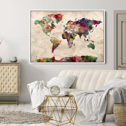 Push Pin World Map Canvas Print – Framed Wall Art for Couples to Track Their Travels – Anniversary Gift or Home Adventure Decor