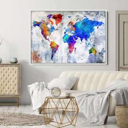 Push Pin World Map Canvas Print – Framed Wall Art for Couples to Track Their Travels – Anniversary Gift or Home Adventure Decor