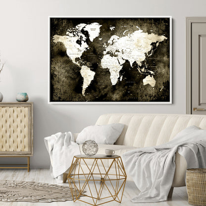 66737-MGV-CV-36X24-Push Pin World Map Canvas Print – Framed Wall Art for Couples to Track Their Travels – Anniversary Gift or Home Adventure Decor