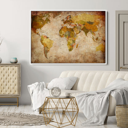 Push Pin World Map Canvas Print – Framed Wall Art for Couples to Track Their Travels – Anniversary Gift or Home Adventure Decor