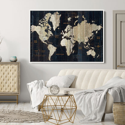 Push Pin World Map Canvas Print – Framed Wall Art for Couples to Track Their Travels – Anniversary Gift or Home Adventure Decor