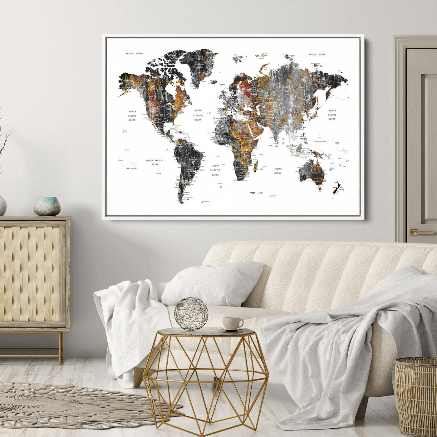 Push Pin World Map Canvas Print – Framed Wall Art for Couples to Track Their Travels – Anniversary Gift or Home Adventure Decor