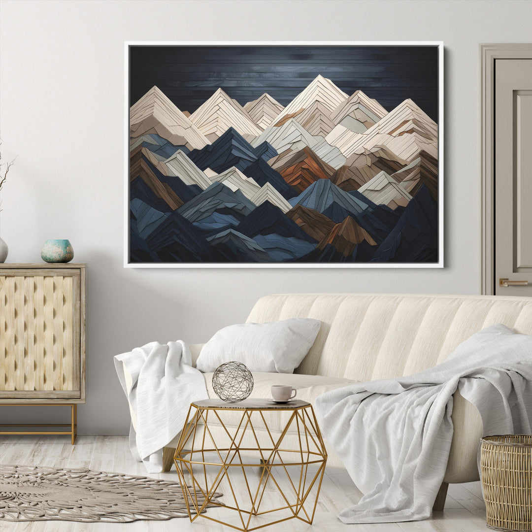 Rustic Mountain Landscape Wall Art Print - Wooden 3D Effect Mountain Canvas Print