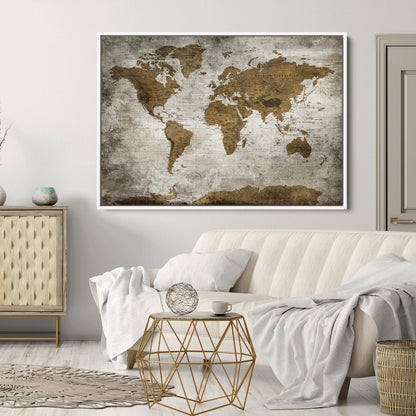 Push Pin World Map Canvas Print – Framed Wall Art for Couples to Track Their Travels – Anniversary Gift or Home Adventure Decor