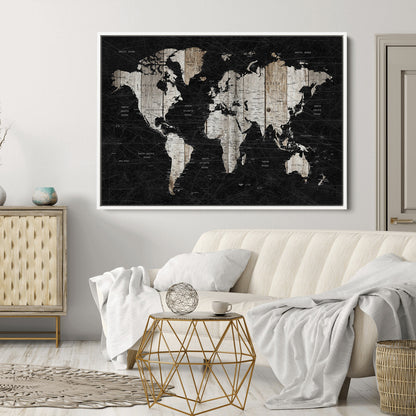 Push Pin World Map Canvas Print – Framed Wall Art for Couples to Track Their Travels – Anniversary Gift or Home Adventure Decor