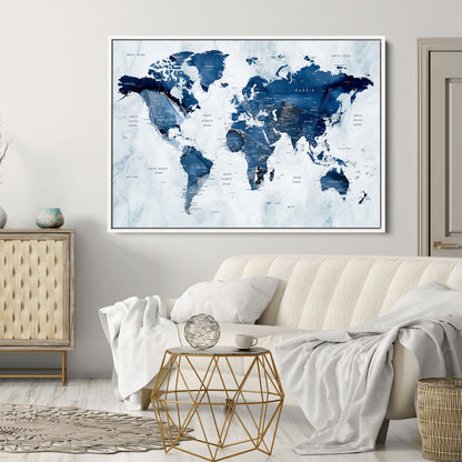 Push Pin World Map Canvas Print – Framed Wall Art for Couples to Track Their Travels – Anniversary Gift or Home Adventure Decor