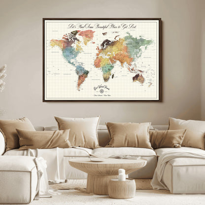 29289638-MGV-CV-36X24-Personalized World Map Print - Customizable Push Pin Framed World Map Print on Canvas - Custom Quote on Map Print