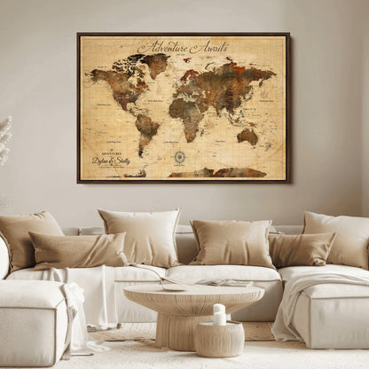57497711-MGV-CV-36X24-Personalized World Map Canvas Print - Customizable Push Pin Framed World Map Print on Canvas - Custom Quote on Map Print