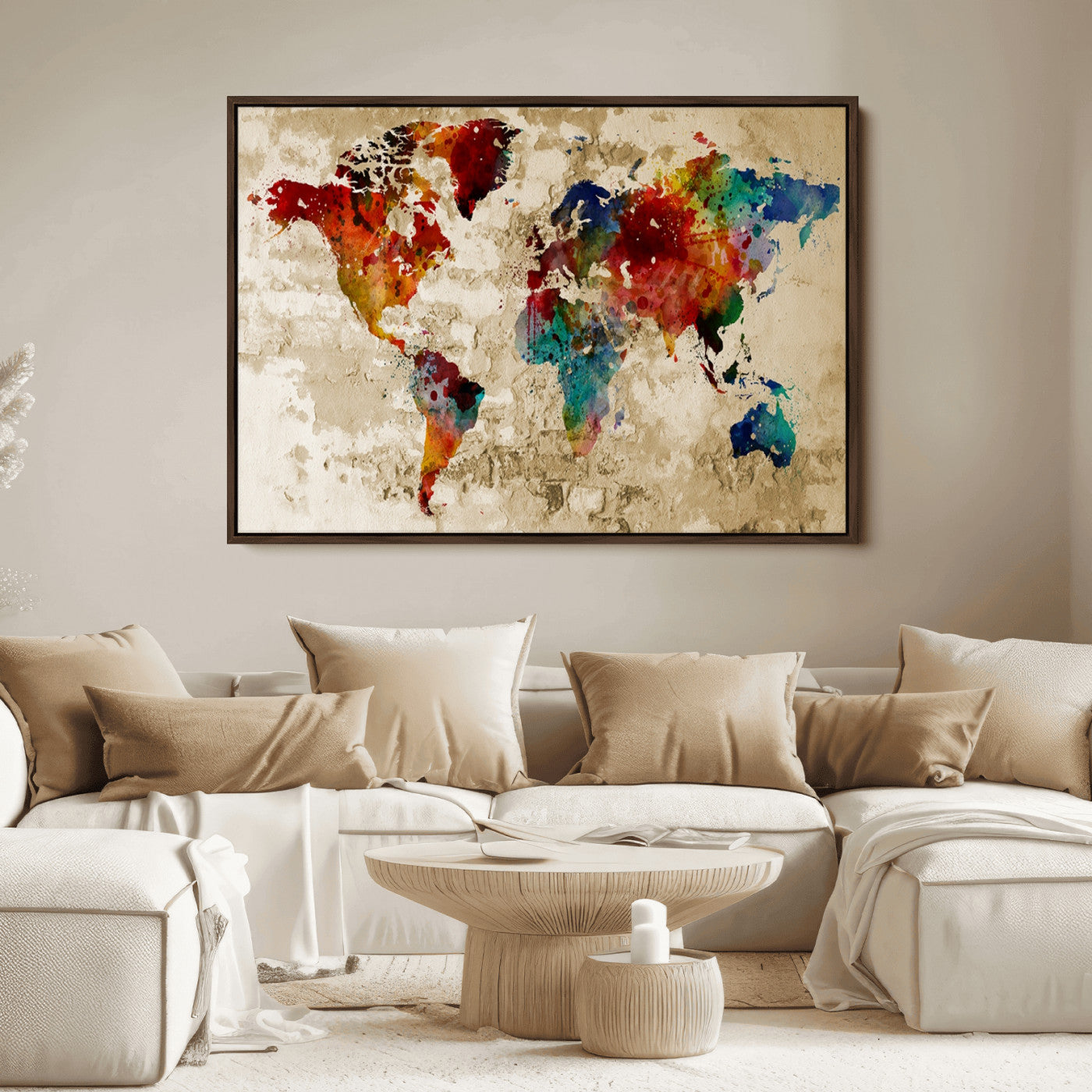 Push Pin World Map Canvas Print – Framed Wall Art for Couples to Track Their Travels – Anniversary Gift or Home Adventure Decor