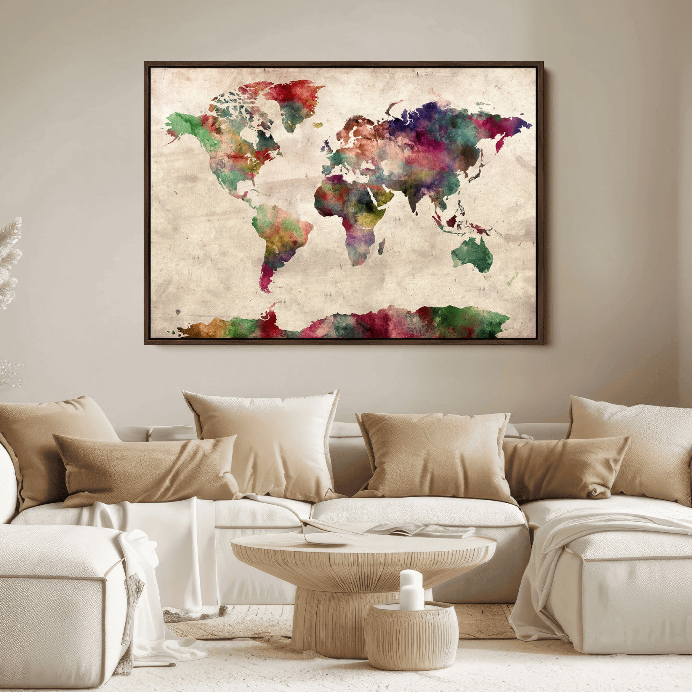 Push Pin World Map Canvas Print – Framed Wall Art for Couples to Track Their Travels – Anniversary Gift or Home Adventure Decor