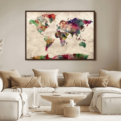 Push Pin World Map Canvas Print – Framed Wall Art for Couples to Track Their Travels – Anniversary Gift or Home Adventure Decor