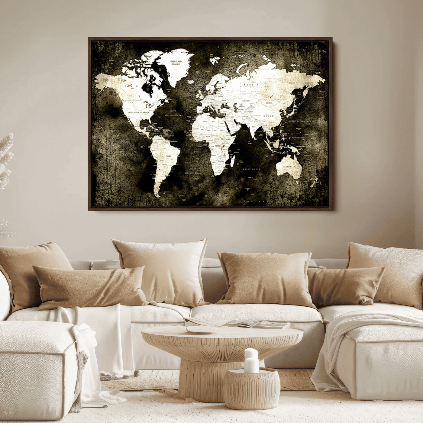 66737-MGV-CV-36X24-Push Pin World Map Canvas Print – Framed Wall Art for Couples to Track Their Travels – Anniversary Gift or Home Adventure Decor