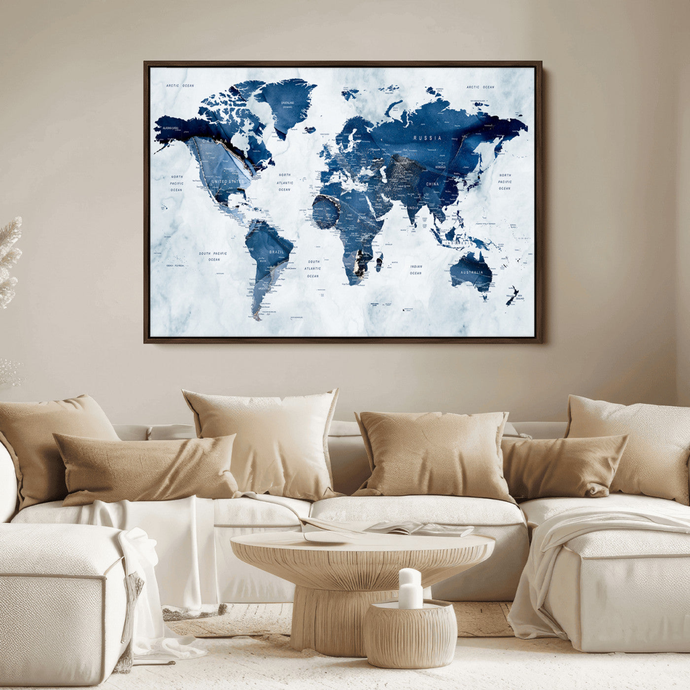 Push Pin World Map Canvas Print – Framed Wall Art for Couples to Track Their Travels – Anniversary Gift or Home Adventure Decor