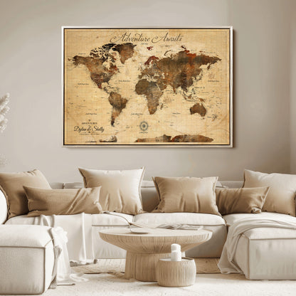 57497711-MGV-CV-36X24-Personalized World Map Canvas Print - Customizable Push Pin Framed World Map Print on Canvas - Custom Quote on Map Print