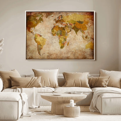 Push Pin World Map Canvas Print – Framed Wall Art for Couples to Track Their Travels – Anniversary Gift or Home Adventure Decor