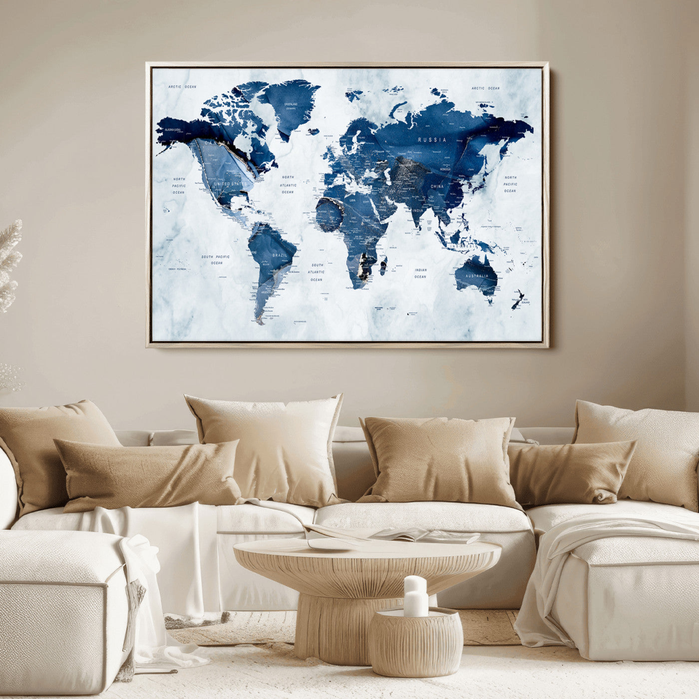 Push Pin World Map Canvas Print – Framed Wall Art for Couples to Track Their Travels – Anniversary Gift or Home Adventure Decor